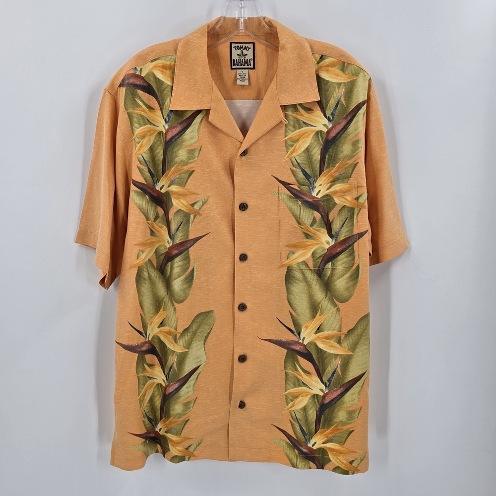 Y2K Tommy‎ Bahama Shirt Mens Small 100% Silk Hawaiian Yellow